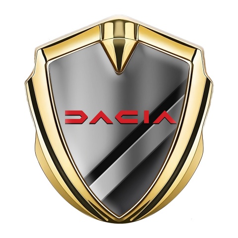 Dacia Seitenflugel Emblem Aufkleber Goldtonfarbe Diagonale Details Basis und Rote Logo