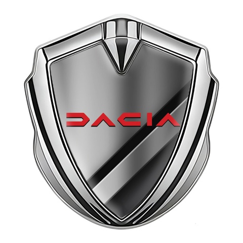 Dacia Seitenflugel Emblem Aufkleber Silbertonfarbe Diagonale Details Basis und Rote Logo