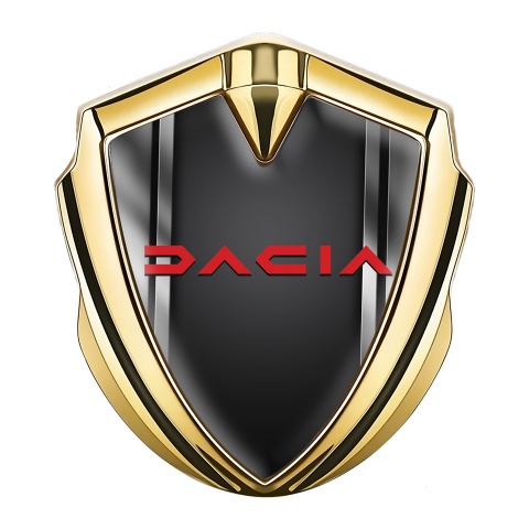 Dacia Abzeichen selbstklebend Goldtonfarbe Metall Rahme Design und Rote Logo
