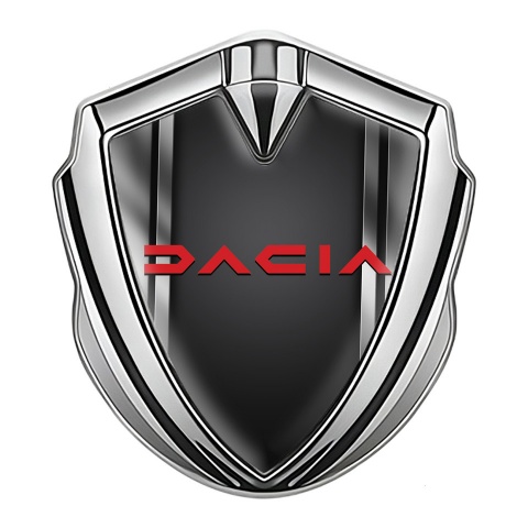 Dacia Abzeichen selbstklebend Silbertonfarbe Metall Rahme Design und Rote Logo