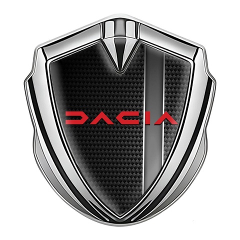 Dacia Emblem Abzeichen selbstklebend Silbertonfarbe Schwarz Kohlenstoff mit Grau Band design