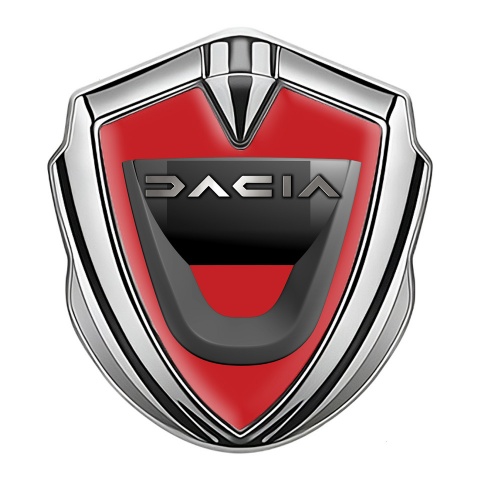Dacia Emblem Logo Schriftzug Aufkleber Silbertonfarbe Rote basis mit Graphit logo