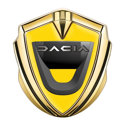 Dacia Seitenflugel Emblem Aufkleber Goldtonfarbe Gelb Basis mit Graphit Logo Stil