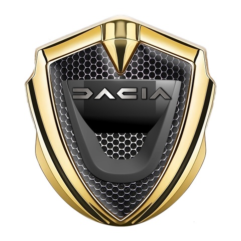 Dacia Emblem Abzeichen Goldtonfarbe Perforierter Stahl Basis mit graphit logo