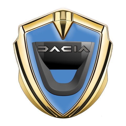 Dacia Emblem Abzeichen selbstklebend Goldtonfarbe Blau Basis mit Graphit Logo