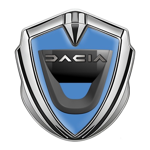 Dacia Emblem Abzeichen selbstklebend Silbertonfarbe Blau Basis mit Graphit Logo