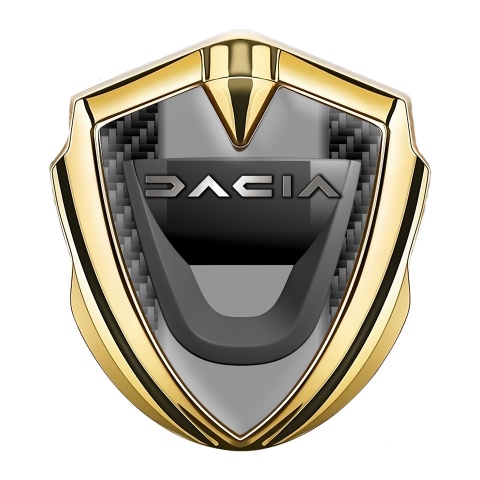 Dacia Abzeichen selbstklebend Goldtonfarbe Schwarz Carbon mit Grau Panel Basis
