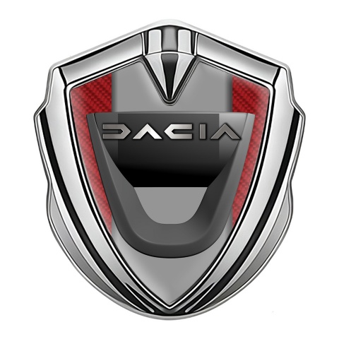Dacia Emblem Abzeichen selbstklebend Silbertonfarbe Rote Carbon Mit Grau Panel Design