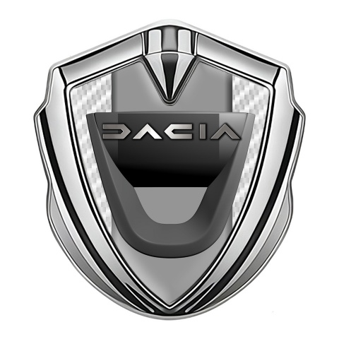 Dacia Emblem Auto Zeichen Silbertonfarbe Weiss Carbon mit Grau Panel Design
