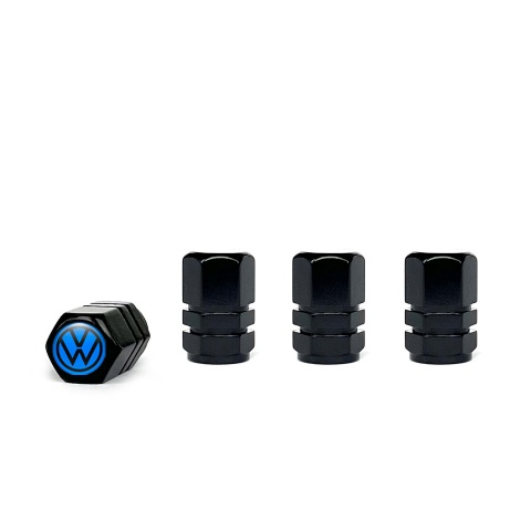 VW Valve Steam Caps Black 4 pcs Blue Black Logo