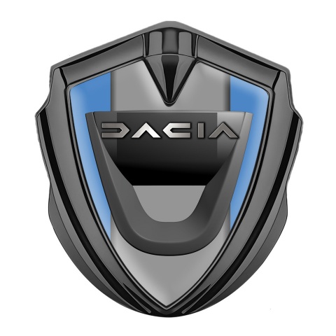 Dacia Emblem Abzeichen selbstklebend Graphit Tonfarbe Blau Basis mit Grau Panel