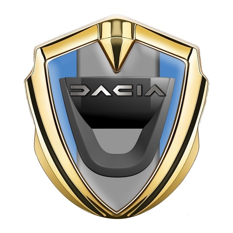 Dacia Emblem Abzeichen selbstklebend Goldtonfarbe Blau Basis mit Grau Panel