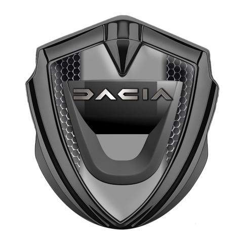 Dacia Emblem Auto Zeichen Graphit Tonfarbe Perforierter Stahl mit Grau Panel Design