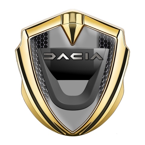 Dacia Emblem Auto Zeichen Goldtonfarbe Perforierter Stahl mit Grau Panel Design