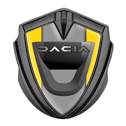 Dacia Emblem Logo Schriftzug Aufkleber Graphit Tonfarbe Gelb Basis mit Grau Panel