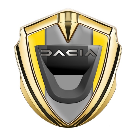 Dacia Emblem Logo Schriftzug Aufkleber Goldtonfarbe Gelb Basis mit Grau Panel