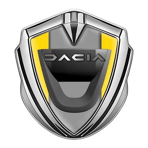 Dacia Emblem Logo Schriftzug Aufkleber Silbertonfarbe Gelb Basis mit Grau Panel