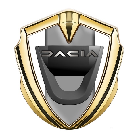 Dacia Emblem Abzeichen Goldtonfarbe Weiss Basis mit Grau Logo Panel