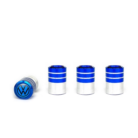 VW Tyre Valve Caps Blue - Aluminium 4 pcs Blue Black Logo