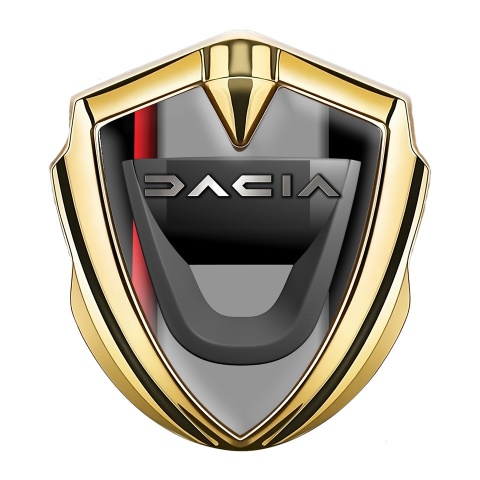 Dacia Emblem Auto Zeichen Goldtonfarbe Schwarz Basis mit rote Band Motiv