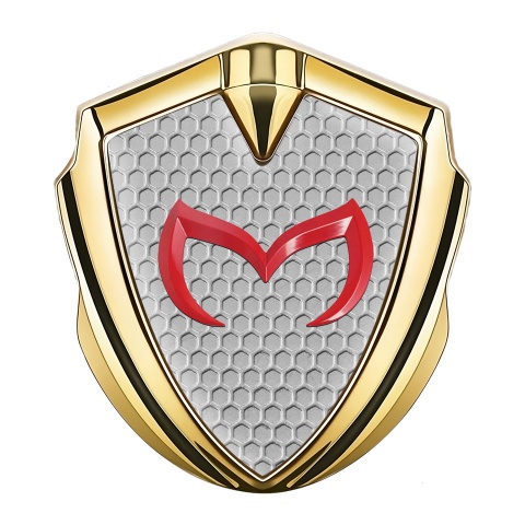 Mazda Emblem Abzeichen selbstklebend Goldtonfarbe mit Design Bienenwabe und Rote Logo