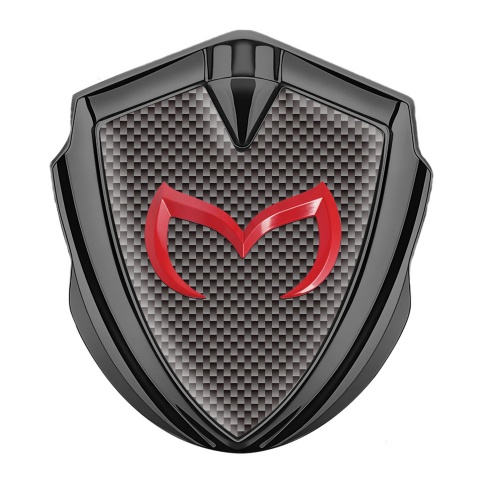 Mazda Emblem Auto Zeichen Graphit Tonfarbe mit Braun Carbon Version und Rote Logo