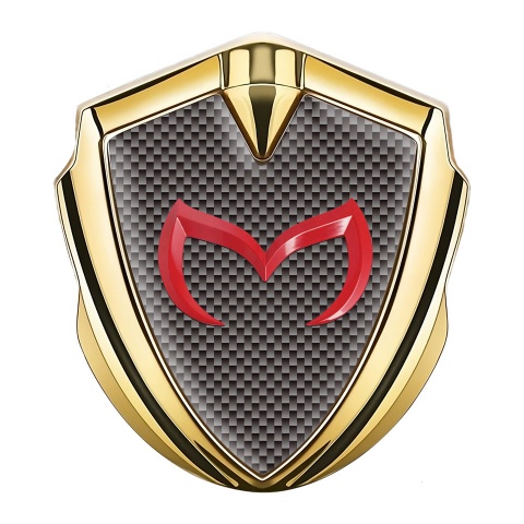 Mazda Emblem Auto Zeichen Goldtonfarbe mit Braun Carbon Version und Rote Logo