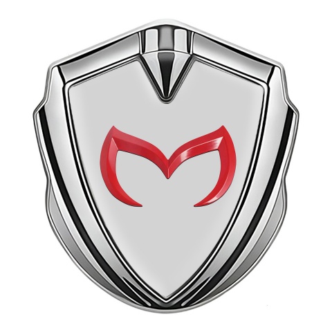 Mazda Selbstklebendes Metallaufkleber Emblem Silbertonfarbe mit Grau Fundament und Rote Logo