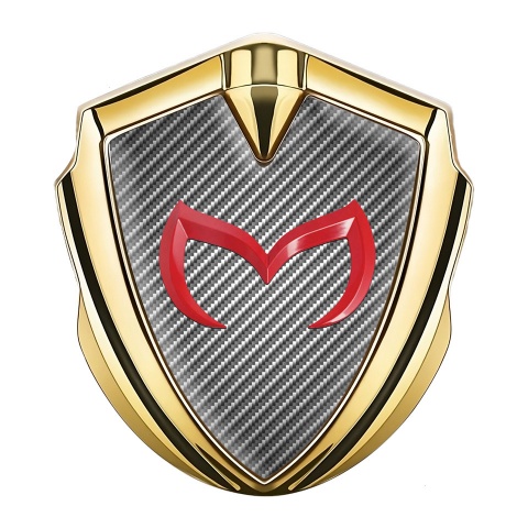 Mazda Emblem Abzeichen Goldtonfarbe mit Hell Carbon Und Rote Logo Design