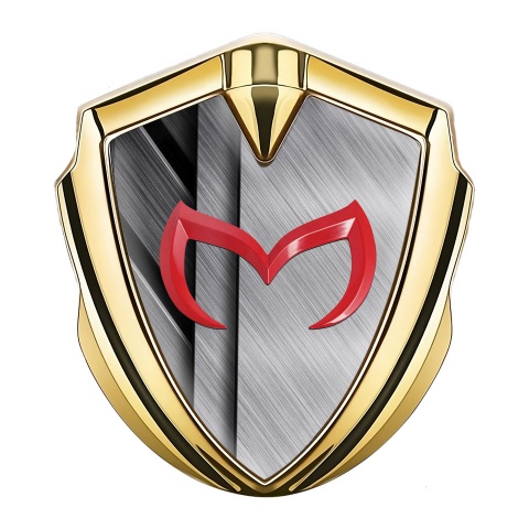 Mazda Selbstklebendes Metallaufkleber Emblem Goldtonfarbe mit Design Metall Elemente und Rote Logo