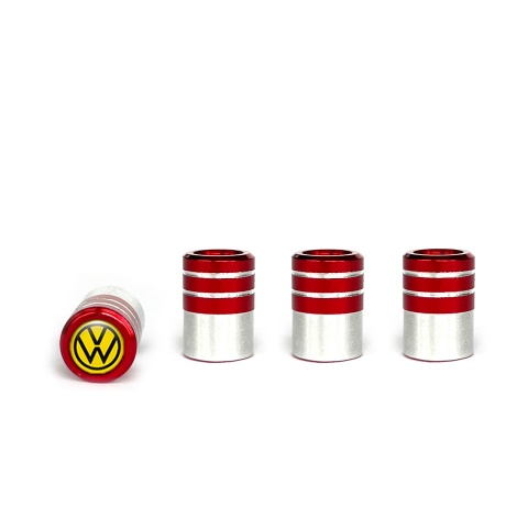 VW Valve Steam Caps Red - Aluminium 4 pcs Yellow Black Logo
