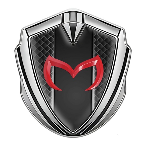 Mazda Emblem Abzeichen Silbertonfarbe mit Dunkles Gitter und Rote Logo