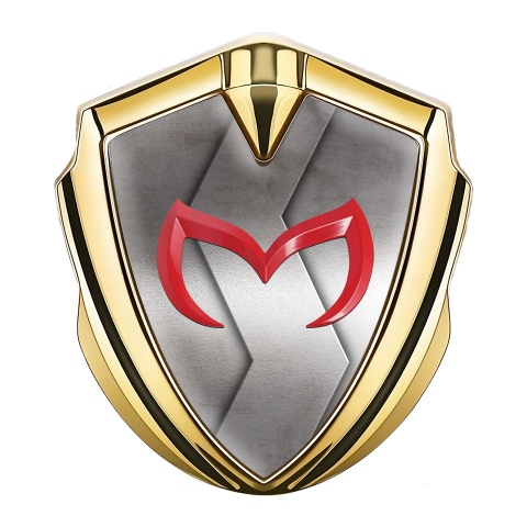 Mazda Abzeichen selbstklebend Goldtonfarbe mit S Form Metall Design und Rote Logo