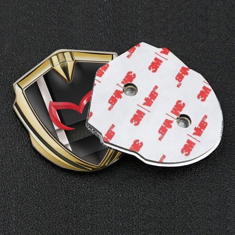 Mazda Selbstklebendes Metallaufkleber Emblem Goldtonfarbe mit Schwarze Schichten und Grau Band Design