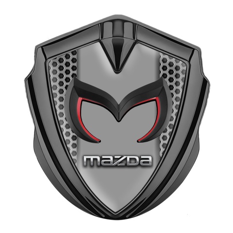 Mazda Emblem Abzeichen Graphit Tonfarbe mit Grobes Gitter Design Basis und 3D Logo