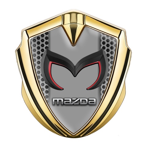 Mazda Emblem Abzeichen Goldtonfarbe mit Grobes Gitter Design Basis und 3D Logo