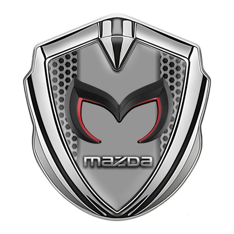 Mazda Emblem Abzeichen Silbertonfarbe mit Grobes Gitter Design Basis und 3D Logo