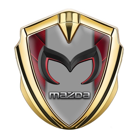 Mazda Selbstklebendes Metallaufkleber Emblem Goldtonfarbe mit Rote Elemente und Graues Mittelteil