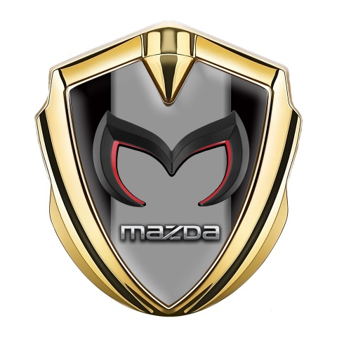 Mazda Emblem Logo Schriftzug Aufkleber Goldtonfarbe mit Schwarz Basis und Graues Mittelteil