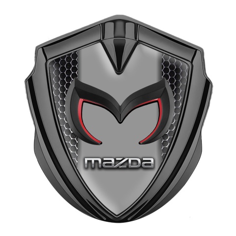 Mazda Emblem Aufkleber Autozubehor Graphit Tonfarbe mit Perforierter Stahl Basis Effekt und Grau Logo Panel
