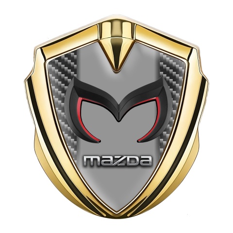Mazda Emblem Logo Schriftzug Aufkleber Goldtonfarbe mit Dunkles carbon und Grau Logo Panel