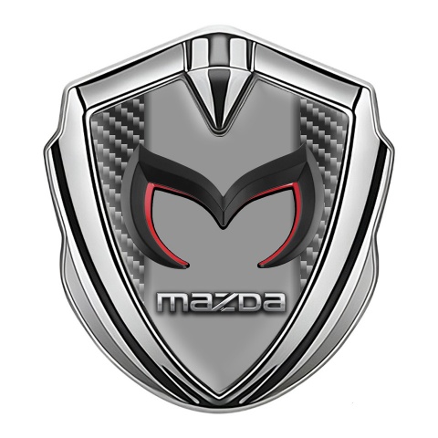 Mazda Emblem Logo Schriftzug Aufkleber Silbertonfarbe mit Dunkles carbon und Grau Logo Panel