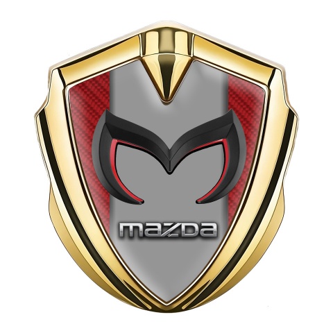 Mazda Seitenflugel Emblem Aufkleber Goldtonfarbe mit Rote Carbom und Grau Logo Panel