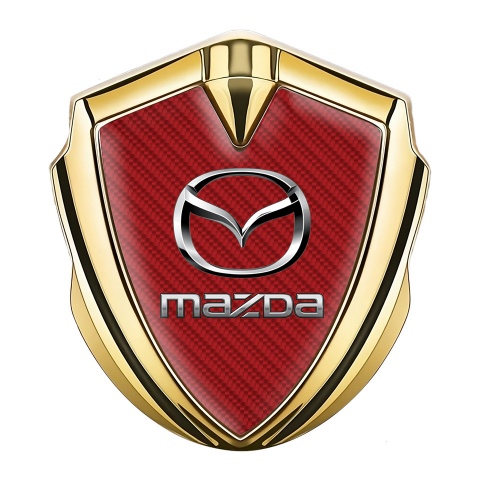 Mazda Emblem Auto Zeichen Goldtonfarbe mit Rote Carbon Und Silber Logo Design