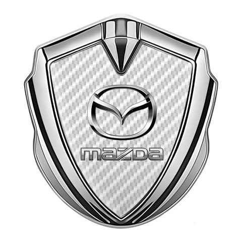 Mazda Emblem Aufkleber Autozubehor Silbertonfarbe mit Weiss Carbon und Silber Logo