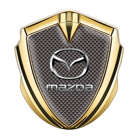 Mazda Selbstklebendes Metallaufkleber Emblem Goldtonfarbe mit Braun Kohlenstoff Variante