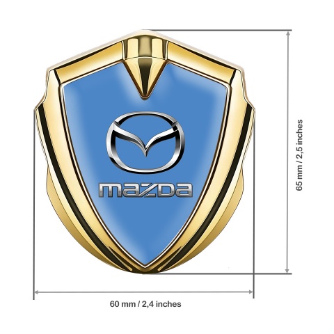 Mazda Emblem Abzeichen Goldtonfarbe mit Blau Basis und Silber Logo Stil