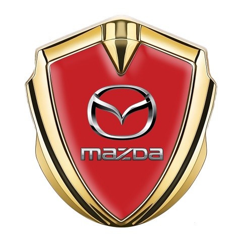 Mazda Emblem Aufkleber Autozubehor Goldtonfarbe Rote Hintergrund und Chrom Logo