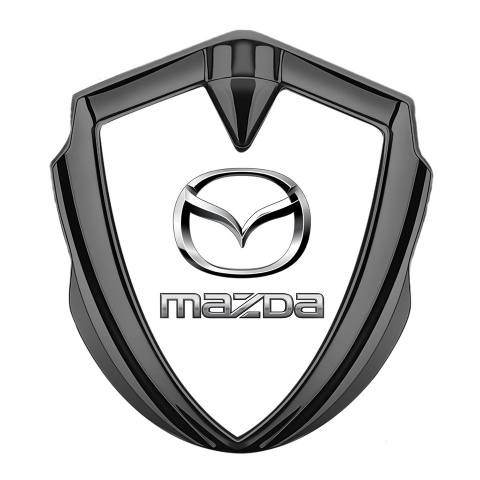 Mazda Selbstklebendes Metallaufkleber Emblem Graphit Tonfarbe mit Weiss Vorlage und Logo Chrom