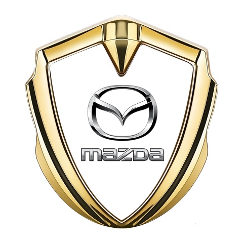 Mazda Selbstklebendes Metallaufkleber Emblem Goldtonfarbe mit Weiss Vorlage und Logo Chrom